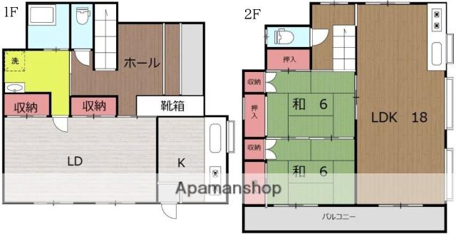 日南線 南方駅(宮崎) 徒歩9分 2階建 築35年(2LDK)の間取り写真