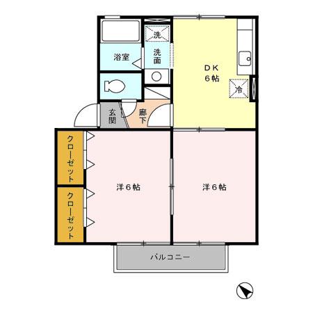 イクスピアリベマーイ(2DK/2階)の間取り写真