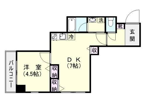 サンティア中央町(1DK/6階)の間取り写真