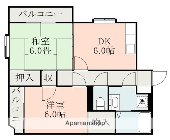 エスペランサ田上(2DK/3階)の間取り写真