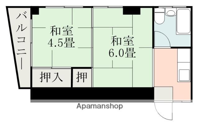 中島ビル(2K/4階)の間取り写真