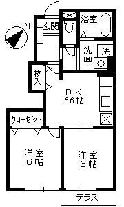 ファースト・ブランチⅠ(2DK/1階)の間取り写真