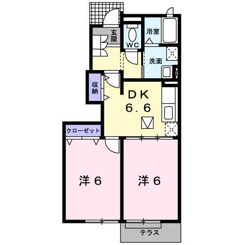 ビバリーヒルズ春山A(2DK/1階)の間取り写真