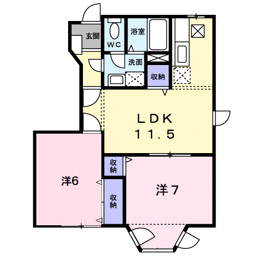 ハーヴェストFーA(2LDK/1階)の間取り写真