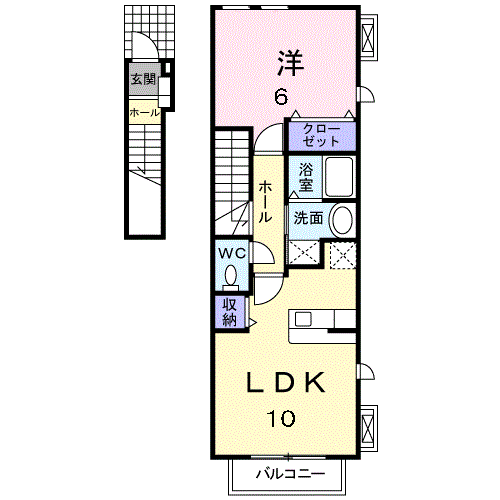 フォークロア(1LDK/2階)の間取り写真