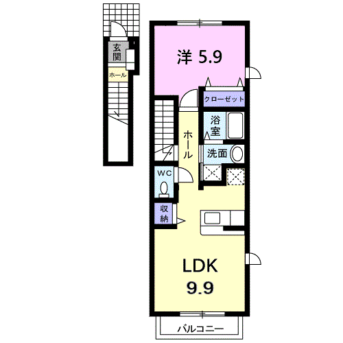 シェトワ(1LDK/2階)の間取り写真