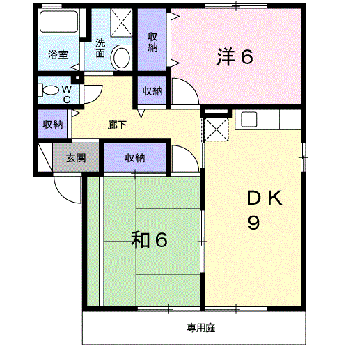 セジュールYOU(2DK/1階)の間取り写真