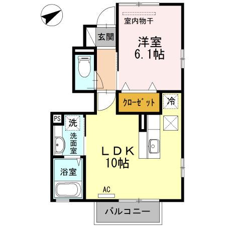 ディアス下伊敷(1LDK/1階)の間取り写真