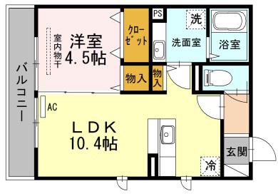 フェリーチェ西田(1LDK/3階)の間取り写真