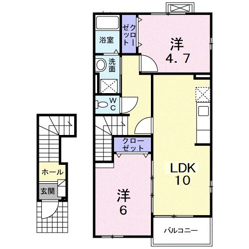 コリーヌ華Ⅰ(2LDK/2階)の間取り写真