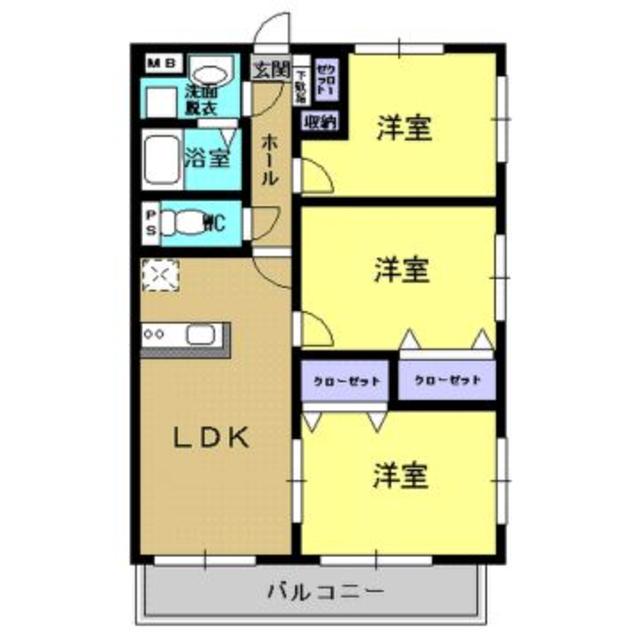 SUN VALLEY 伊敷(3DK/1階)の間取り写真