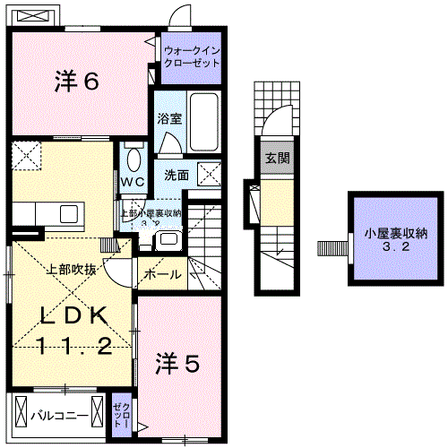 レオンハート吉野台 Ⅳ(2LDK/2階)の間取り写真