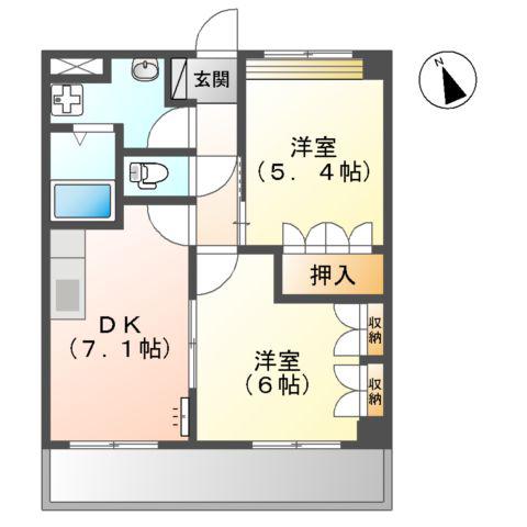 リバービュー(2DK/2階)の間取り写真
