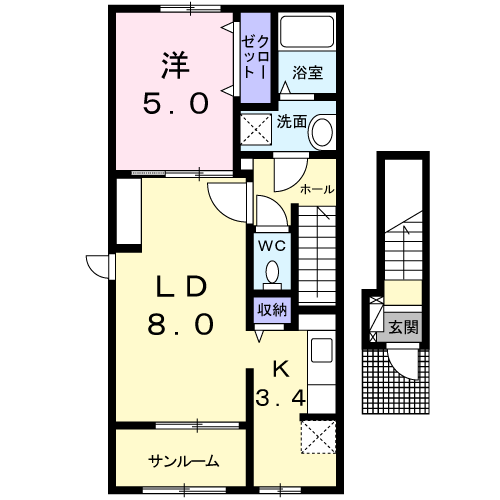 サントマリー・ド・ラメールⅤ(1LDK/2階)の間取り写真