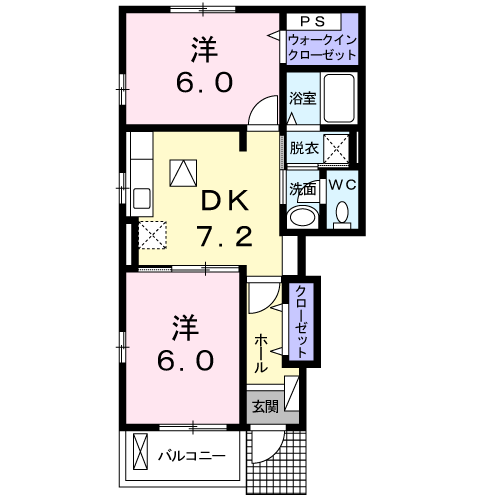 コンフォールⅠ(2DK/1階)の間取り写真