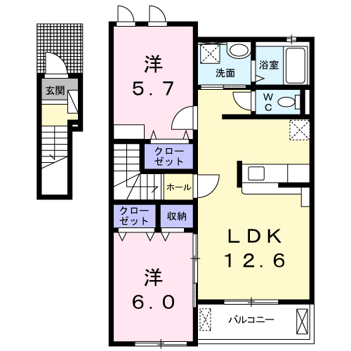 コンフォールⅡ(2LDK/2階)の間取り写真
