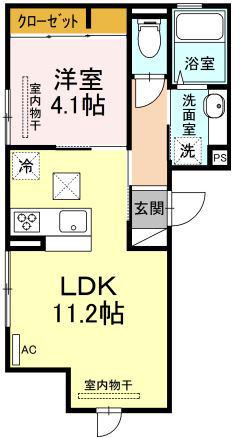フェリシア荒田八幡(1LDK/2階)の間取り写真