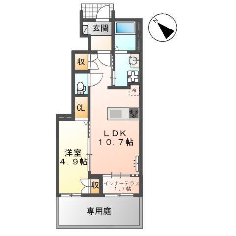 アンソレイエKMY Ⅰ(1LDK/1階)の間取り写真