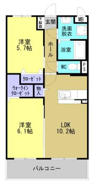 グランハイツ(2LDK/2階)の間取り写真