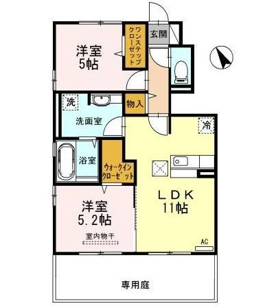 エスポワール・エスト(2LDK/1階)の間取り写真