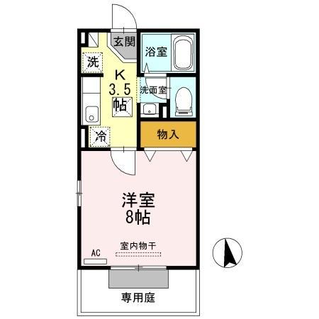 モナリエプライズ B棟(1K/1階)の間取り写真