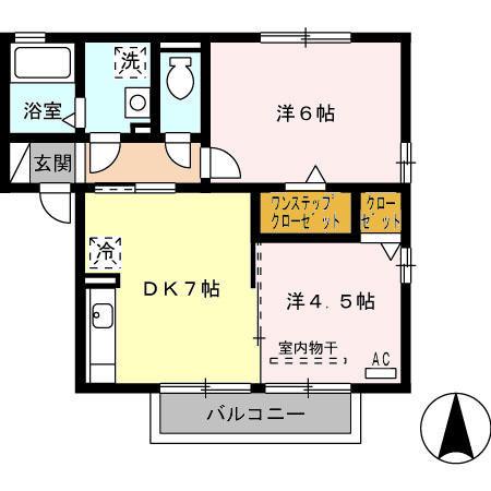 グランモアKB棟(2DK/2階)の間取り写真