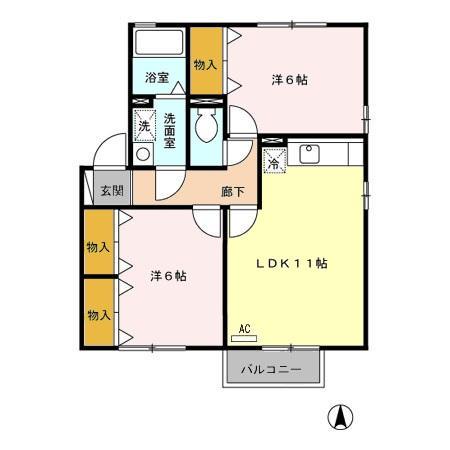 コンフォートハウス B棟(2LDK/2階)の間取り写真