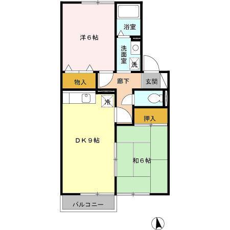 ロイヤルガーデン野口C棟(2DK/2階)の間取り写真