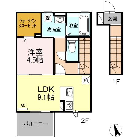 グランクラス(1LDK/2階)の間取り写真