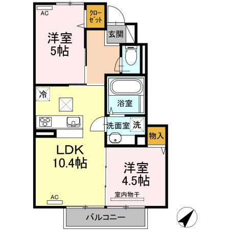 ジェンティーレ・ジン平佐(2LDK/1階)の間取り写真