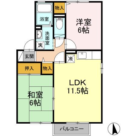 クレストコート谷山(2LDK/1階)の間取り写真