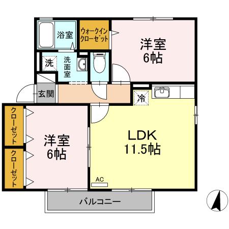 メディオ・ ルーチェ B(2LDK/2階)の間取り写真