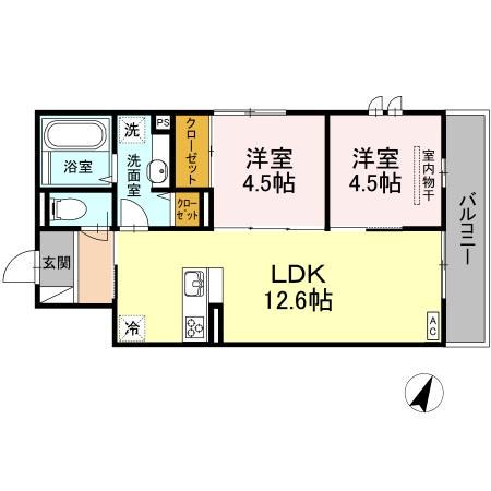 シュプリーム杏(2LDK/2階)の間取り写真