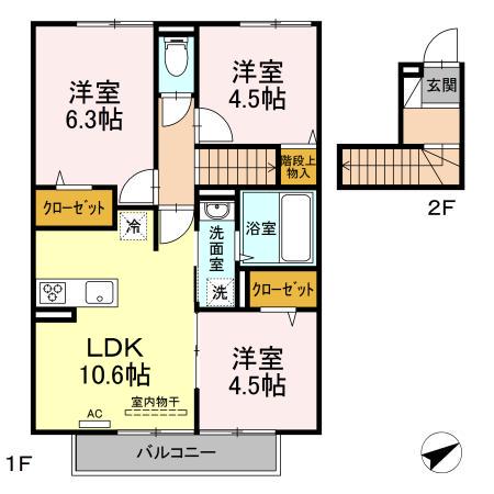 フェリーチェ中郷(3LDK/2階)の間取り写真