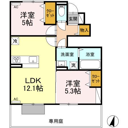 鹿児島本線 川内駅(鹿児島) 徒歩21分 2階建 築3年(2LDK/1階)の間取り写真
