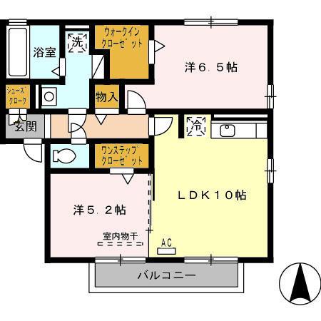 グランモアKA棟(2LDK/2階)の間取り写真