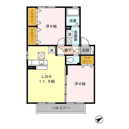 セジュールくりⅡ(2LDK/1階)の間取り写真