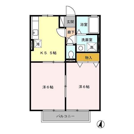 パストラーレ B棟(2K/2階)の間取り写真