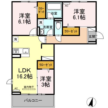LECHE鳥追(3LDK/3階)の間取り写真