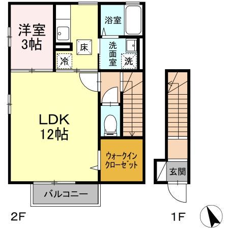 フォンティーヌ(1LDK/2階)の間取り写真