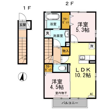 ハピネス吉野(2LDK/2階)の間取り写真