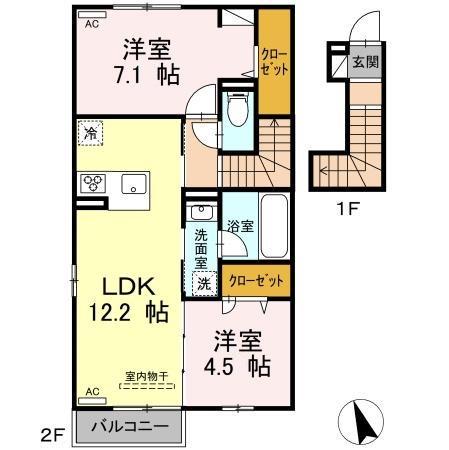 AVENIR五代町II(2LDK/2階)の間取り写真