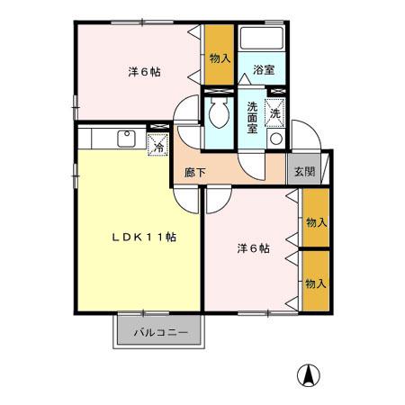 コンフォートハウス A棟(2LDK/2階)の間取り写真