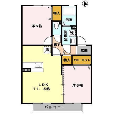 グランドゥールZ A棟(2LDK/2階)の間取り写真