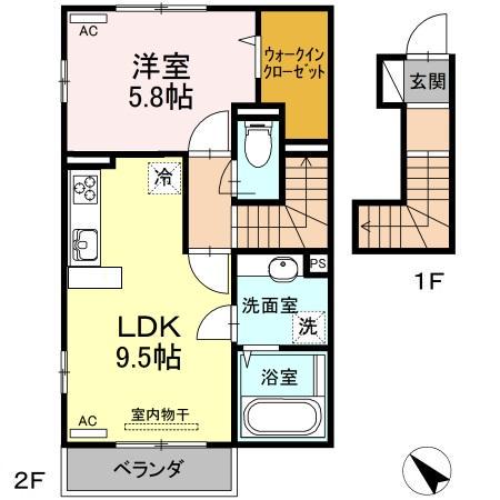 メゾンド・ケニー(1LDK/2階)の間取り写真