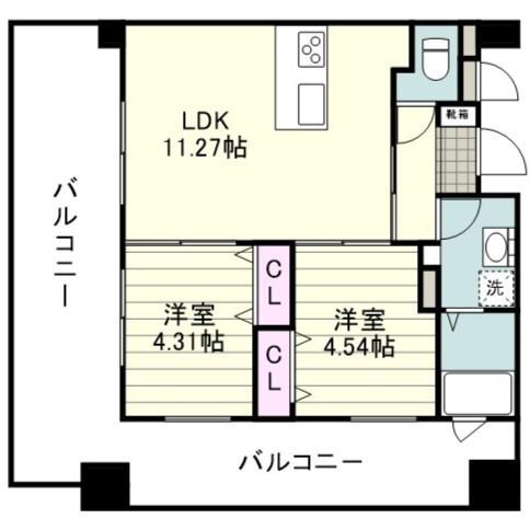 リアンシエルブルー高麗(2LDK/10階)の間取り写真