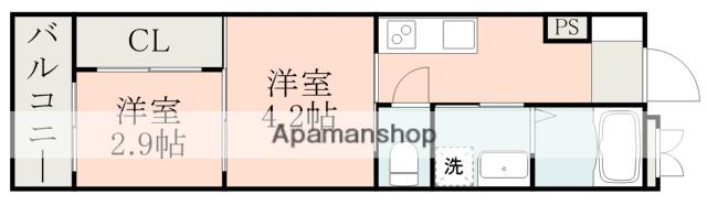 LA-CHIC宇宿(2K/2階)の間取り写真