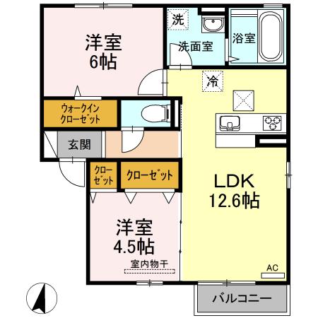 ECLAT  B棟(2LDK/1階)の間取り写真