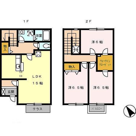 リースランドウェストヴィラ　Ｃ棟(3LDK)の間取り写真