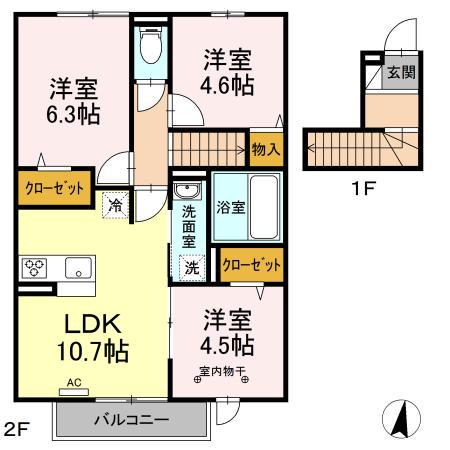 D GRANDE春日 A棟(3LDK/2階)の間取り写真